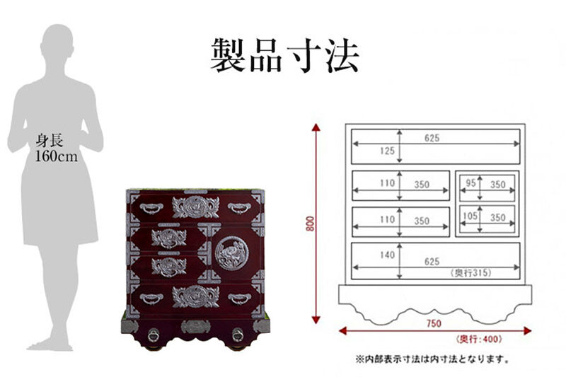 仙台箪笥 中型車箪笥 朱色漆塗り KEB-18 （お申込書返送後3ヶ月～8ヶ月以内でお届け） 欅産業 たんす 家具 収納 インテリア [欅産業 仙台箪笥 タンス たんす 高級 工芸品 伝統]