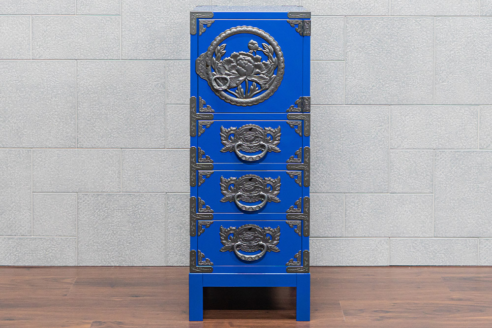 仙台箪笥 35巾脚付すきまチェスト 藍色漆塗り KB-120BD（お申込書返送後3ヵ月～8ヵ月程度でお届け）