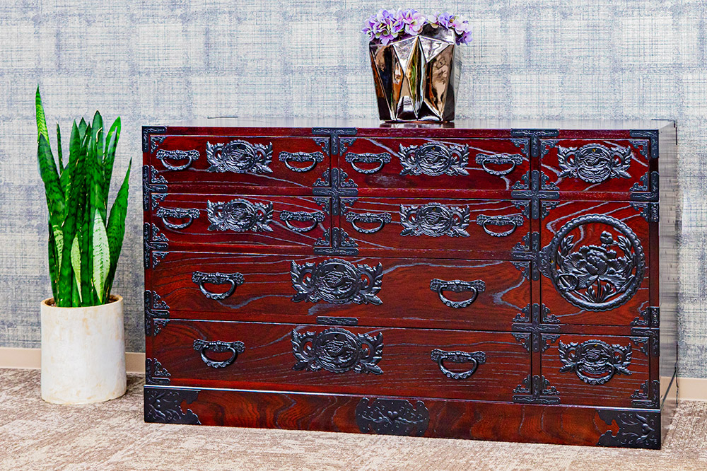 仙台箪笥 130巾横長箪笥 拭き漆塗り KC-12B （申込書返送後、1ヶ月～6ヶ月程度でお届け） 欅産業 たんす 家具 収納 インテリア