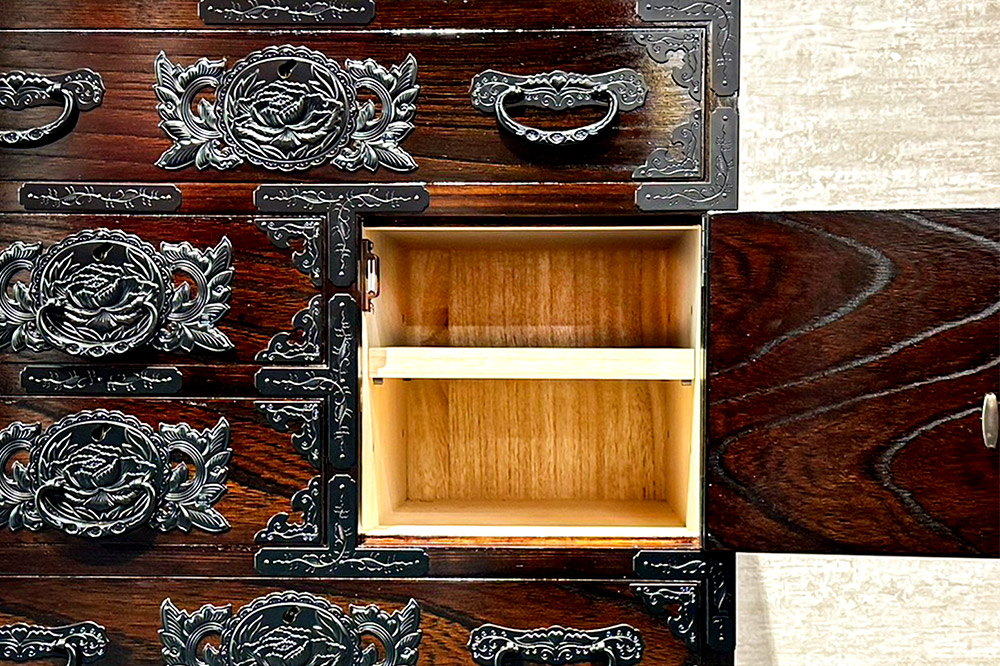 仙台箪笥 脚付帳場箪笥 拭き漆塗り KC-19B （申込書返送後、1ヶ月～6ヶ月程度でお届け） 欅産業 たんす 家具 収納 インテリア