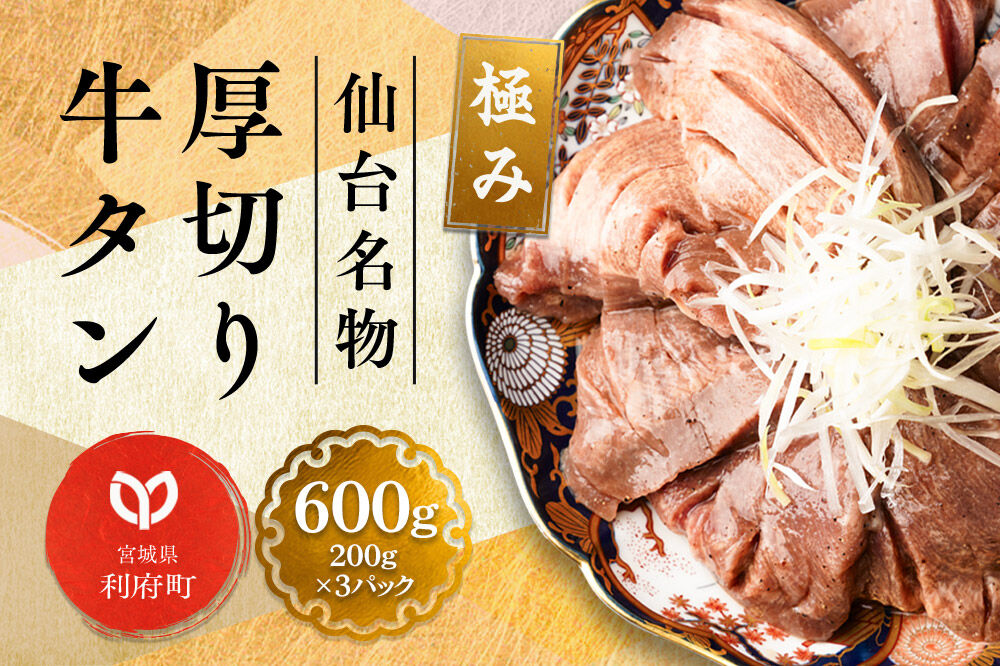 仙台名物 厚切り 牛タン 塩仕込み 600g(200g×3P) 牛たん スライス 塩味