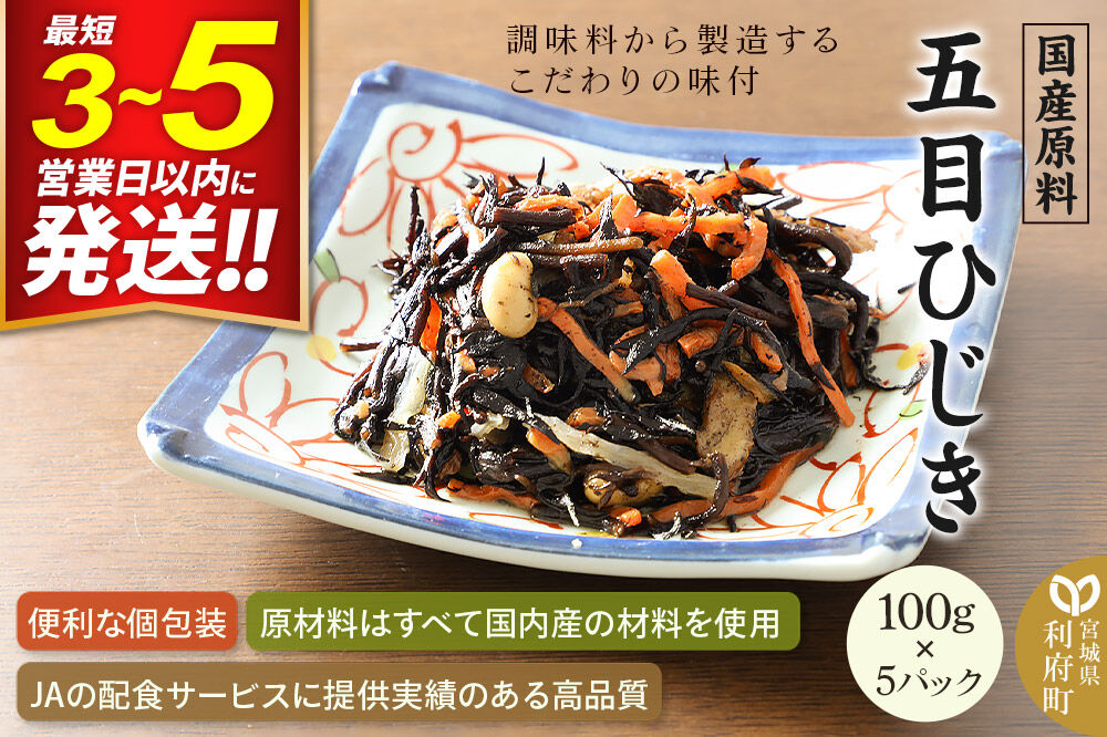 国産原料 五目ひじき 100g×5パック [蒟蒻 こんにゃく コンニャク 人参 にんじん ニンジン 海藻 ヒジキ]