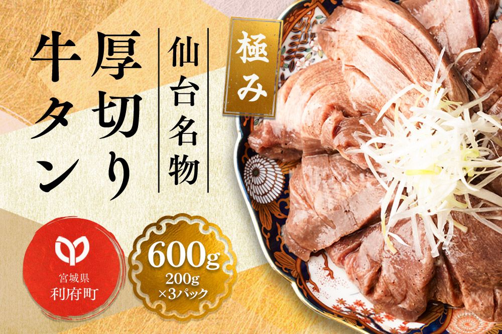 仙台名物 厚切り 牛タン 塩仕込み 600g(200g×3P) 牛たん スライス 塩味
