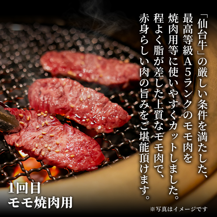 【定期便・全2回】仙台牛 モモ 満喫コース(焼肉・切り落とし)＜計1.4kg＞ 黒毛和牛 国産 肉 牛肉 赤身 焼肉 焼き肉 すき焼き 牛丼 冷凍 A5 5等級 ブランド牛 頒布会【有限会社根元ファーム】ta271