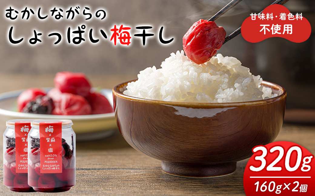 昔ながらのしょっぱい梅干し 160g×2個 うめぼし 梅 塩 赤しそ 漬物 漬け物 おかず お弁当 ご飯のお供 【三浦屋】ta526