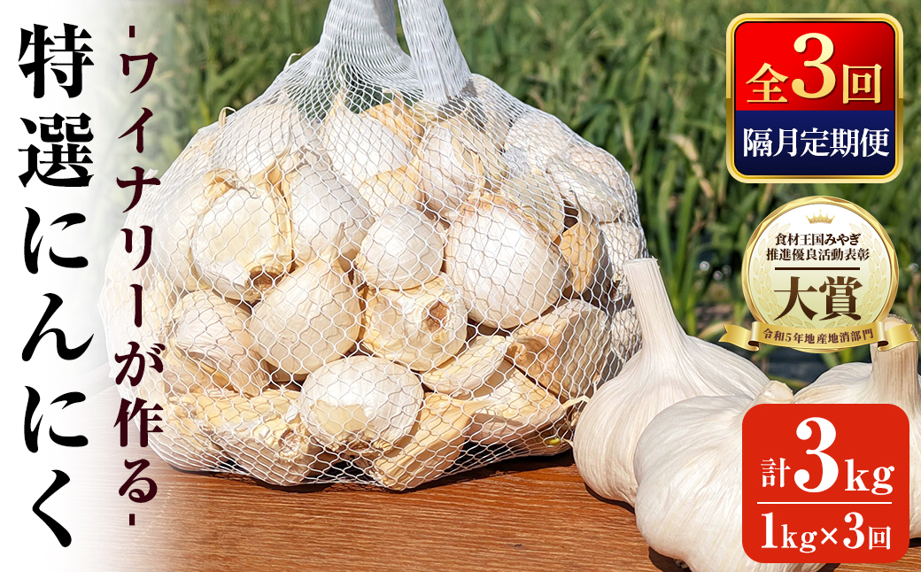 【全3回・隔月定期便】ワイナリーが作る特選にんにく 1kg×3回 バラ にんにく ニンニク ガーリック 了美ホワイト 六片種 ばら ホワイト六片 おつまみ ワイン 健康 食品 料理 産地直送 頒布会 宮城県 大和町 【了美ワイナリー】ta615