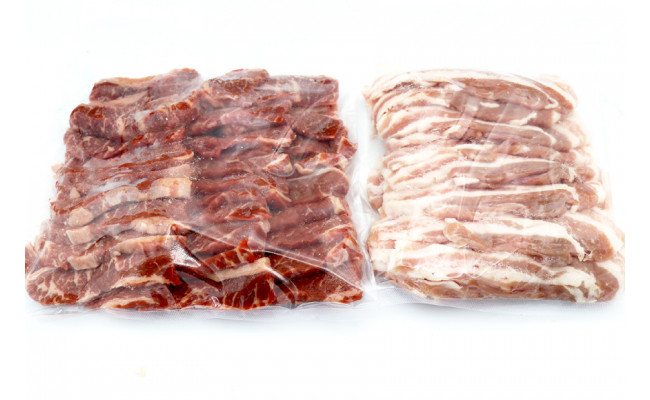 【2回 定期便 】至福の焼肉セットC 1kg×2回 総計2kg《隔月1回お届け》 [関精肉畜産 宮城県 加美町 44581359] 豚 豚肉 ポーク 牛カルビ 焼肉 BBQ 真空パック 冷凍