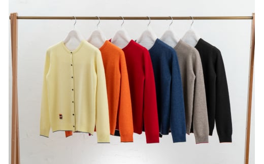 ラウンドネック カーディガン(L.イエロー)女性用サイズ:M(38)≪白田のカシミヤ≫