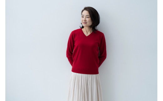 Vネックプルオーバー 度詰（レッド）女性用サイズ:M(38)≪白田のカシミヤ≫