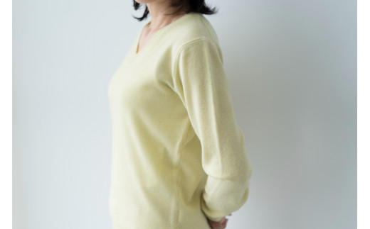 Vネックプルオーバー 度詰（L.イエロー）女性用サイズ:L(40)≪白田のカシミヤ≫