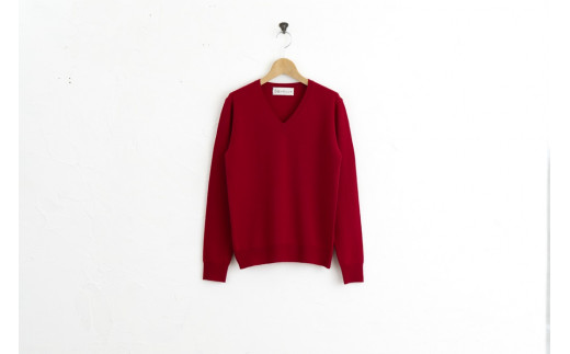 Vネックプルオーバー 度詰(レッド)男性用サイズ:L(44)≪白田のカシミヤ≫