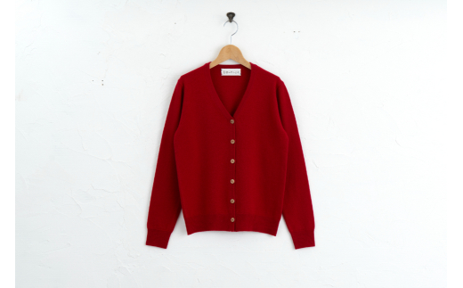 Vネック カーディガン  度詰（レッド）女性用サイズ:S(36)≪白田のカシミヤ≫