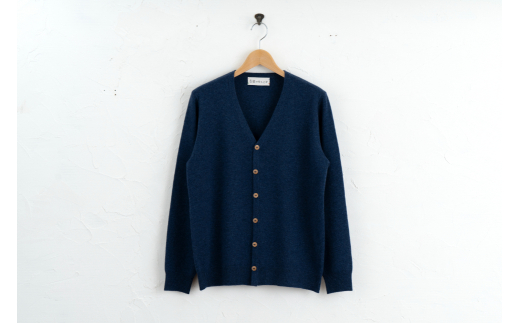 Vネックカーディガン 度詰 (ブルー)男性用サイズ:M(42)≪白田のカシミヤ≫