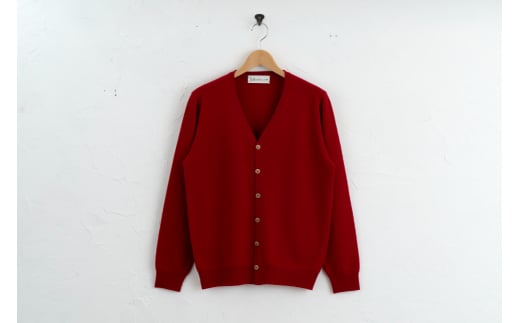 Vネックカーディガン 度詰 (レッド)男性用サイズ:L(44)≪白田のカシミヤ≫