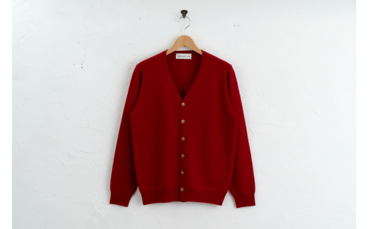 Vネックカーディガン 度詰 (レッド)男性用サイズ:M(42)≪白田のカシミヤ≫