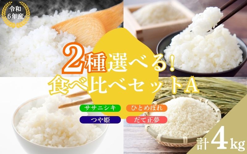 【2品種選べる】いとうファームの 令和6年産 食べ比べセットB 各2kg×2種 計4kg（ひとめぼれ・だて正夢） / 米 お米 精米 白米 ご飯 食べ比べ セット 産地直送【itofarm002-5】 ひとめぼれ・だて正夢