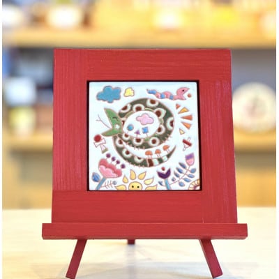 スペインタイル　干支絵タイル　10cm×10cm　木製フレーム・イーゼル付き【巳】