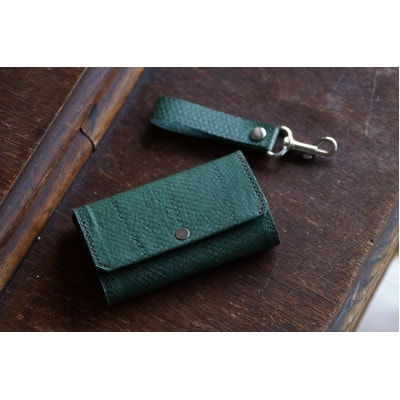 【Dear Fish】女川銀鮭レザー　カードケース(名刺入れ)/キーホルダーセット Color:深碧