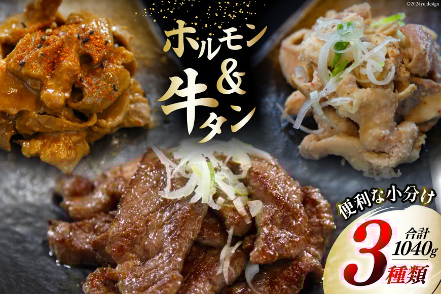 肉 志津川ホルモン 辛味噌・塩 各200g×2・牛タン 厚切り 塩味 120g×2 計1.04kg [佐利 宮城県 南三陸町 30ag0008] 精肉 牛肉 豚肉 牛 豚 牛たん タン塩 厚切り ホルモン 辛みそ 塩 味付き 焼肉 焼き肉 BBQ 小分け 冷凍