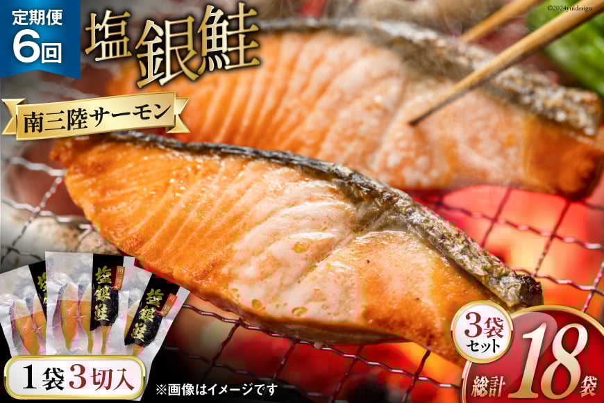 6回 定期便 鮭 切り身 塩銀鮭パック 3切 ×3袋 ×6回 総計18袋 [たみこの海パック 宮城県 南三陸町 m304amh560048] サーモン 銀鮭 塩銀鮭 シャケ 切身 さけ サケ 国産 小分け 個包装 冷凍