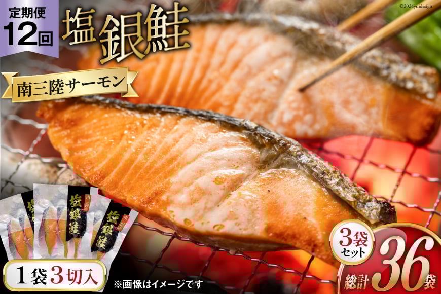 12回 定期便 鮭 切り身 塩銀鮭パック 3切 ×3袋 ×12回 総計36袋 [たみこの海パック 宮城県 南三陸町 m304amh560054] サーモン 銀鮭 塩銀鮭 シャケ 切身 さけ サケ 国産 小分け 個包装 冷凍