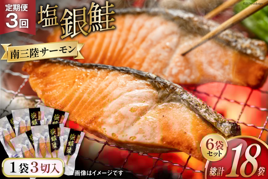 3回 定期便 鮭 切り身 塩銀鮭パック 3切 ×6袋 ×3回 総計18袋 [たみこの海パック 宮城県 南三陸町 m304amh560055] サーモン 銀鮭 塩銀鮭 シャケ 切身 さけ サケ 国産 小分け 個包装 冷凍