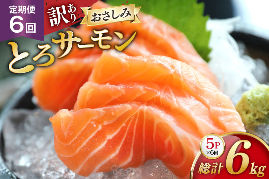 定期便 訳あり とろサーモン 刺身 5パック計1kg×6回 総計6kg 毎月 6回 定期 [たみこの海パック 宮城県 南三陸町 m304amh560078] サーモン 魚 魚介類 海鮮 さしみ 生食 鮭 さけ トラウト ハラミ トロ 冷凍 小分け
