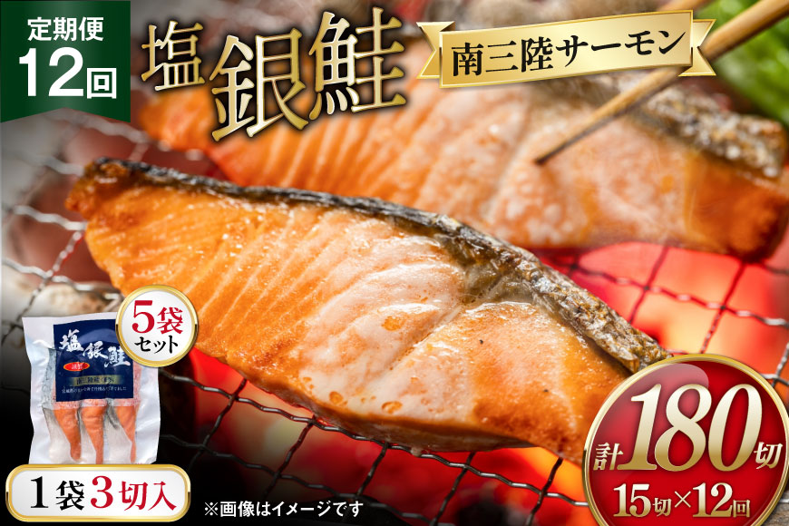 12回 定期便 塩銀鮭パック 3切×5袋×12回 総計60袋 [たみこの海パック 宮城県 南三陸町 m304amh560087] 鮭 切り身 サーモン 銀鮭 塩銀鮭 シャケ 切身 さけ サケ 国産 小分け 個包装 冷凍