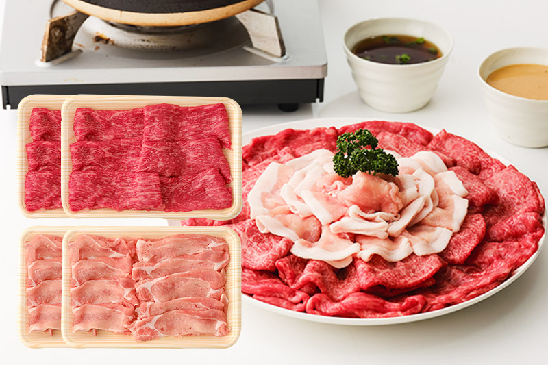 秋田牛と秋田豚のしゃぶしゃぶセット (4～5人前) 計800g 牛肉 豚肉 豚しゃぶ 鍋 ごちそう 高級