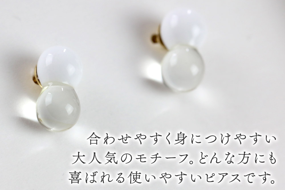 雪だるまピアス 【白×クリア】ガラスジュエリー Glass Jewelry grain アクセサリー 秋田