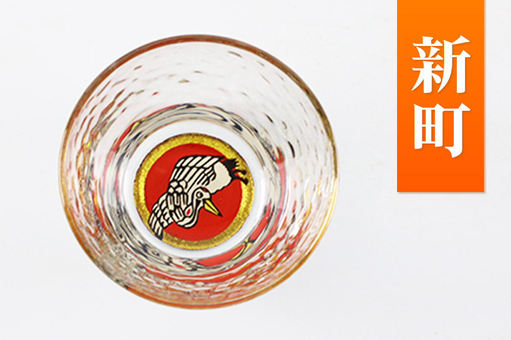 川連蒔絵ガラス 土崎港曳山まつり町紋ぐい呑（杉箱入り）【新町】