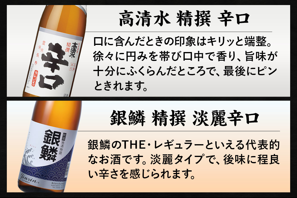 高清水・銀鱗 辛口呑みくらべセット 1.8L×各1本 秋田県酒類卸