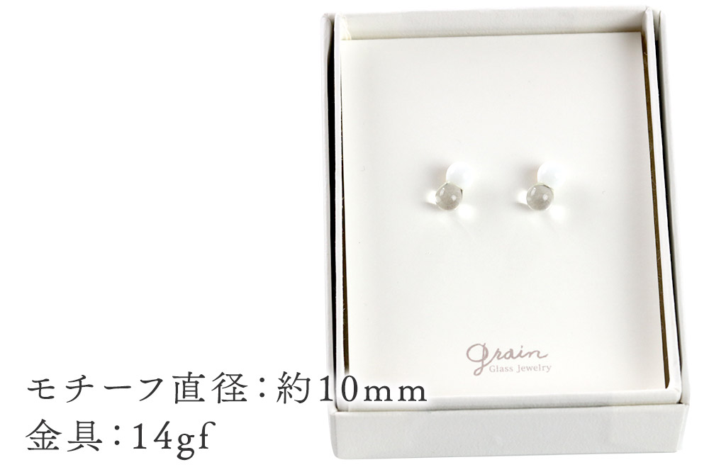 雪だるまピアス 【白×クリア】ガラスジュエリー Glass Jewelry grain アクセサリー 秋田