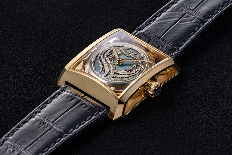 【ミナセ×JIKODO×秋田銀線細工】秋田県産高級腕時計 「サキホコル」シリーズ「稲鳳（いなほ）」（１）K18モデル VM03-LGI181-KJ