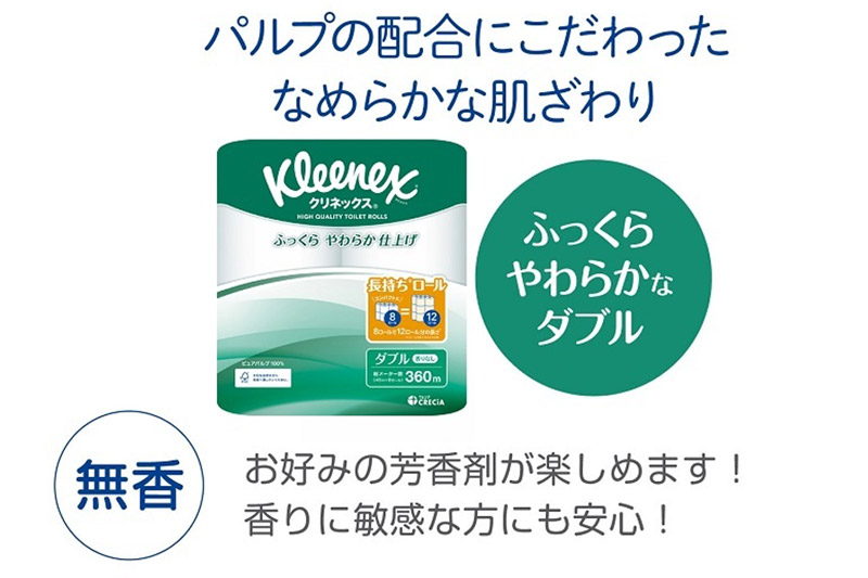 最短翌日発送《3ヶ月ごとに4回お届け》定期便 トイレットペーパー クリネックス ダブル 長持ち 8ロール×2P ＆ ティッシュペーパー スコッティ10箱(5箱×2P) 秋田市オリジナル