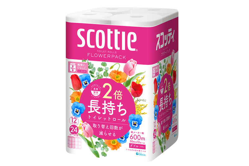 トイレットペーパー スコッティ フラワーパック 2倍長持ち〈香り付〉12ロール(ダブル)×4パック