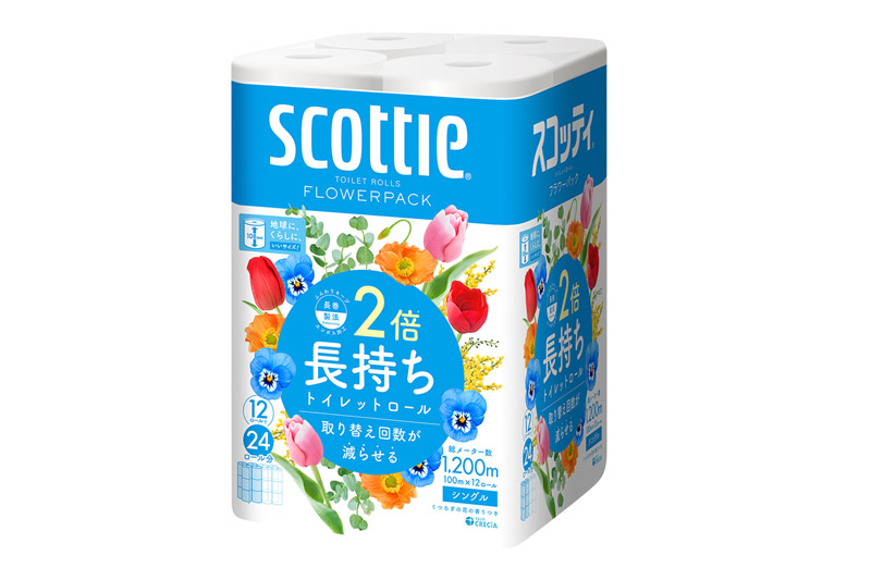 トイレットペーパー スコッティ フラワーパック 2倍長持ち〈香り付〉12ロール(シングル)×4パック