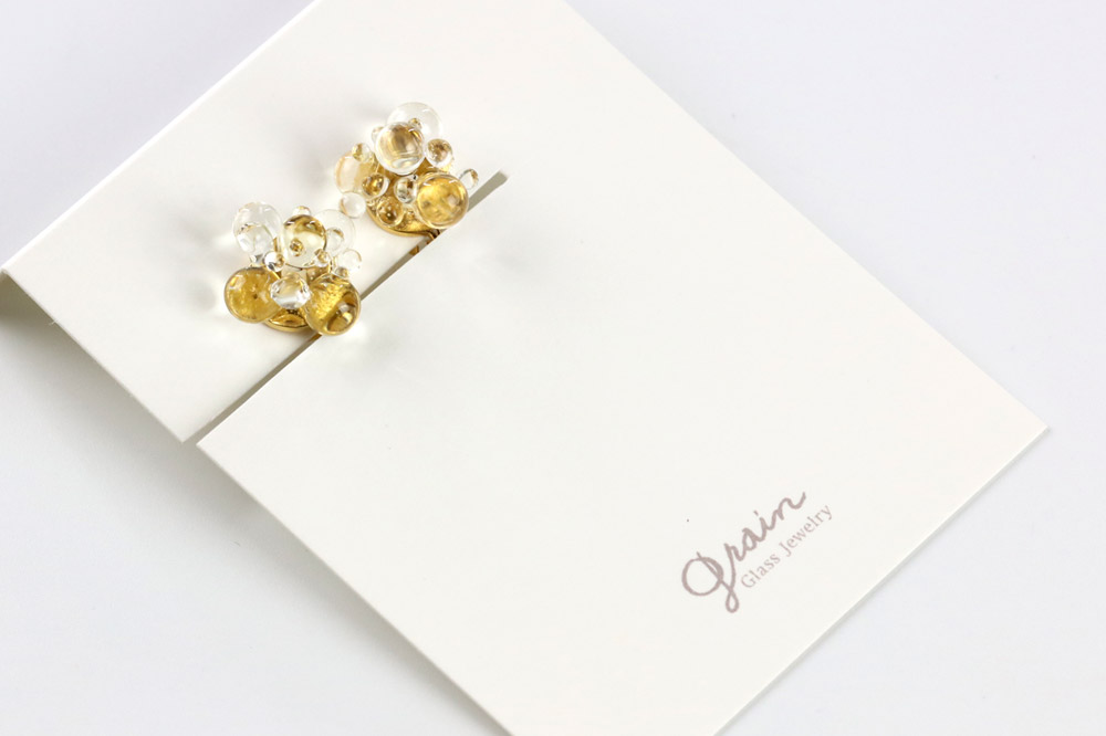 bubbleイヤリング 【クリア】ガラスジュエリー Glass Jewelry grain アクセサリー 秋田