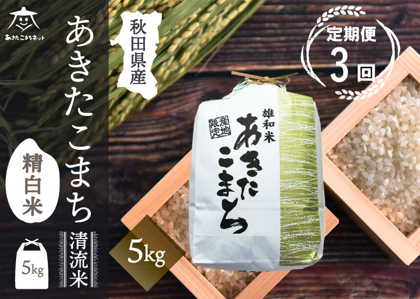 《定期便3ヶ月》あきたこまち 清流米 5kg【白米】 秋田市雄和産 [秋田県産 あきたこまち お米 精米 定期便 5kg 5キロ]