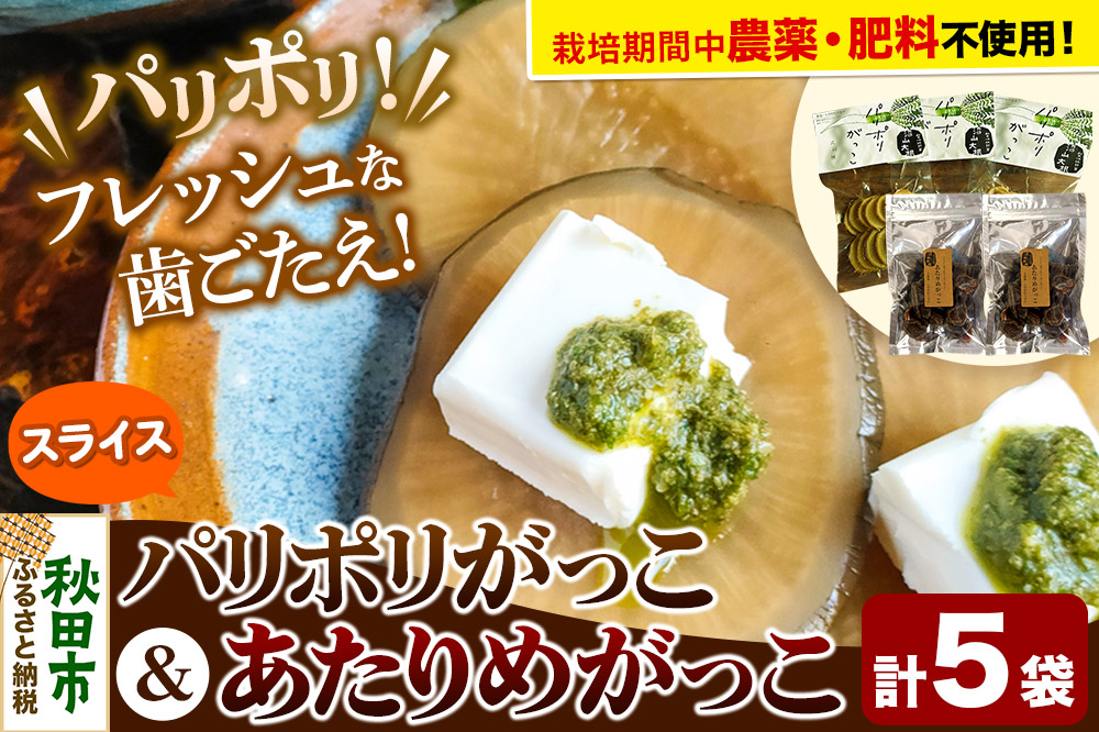 漬物 あきた伝統野菜「沼山大根のパリポリがっこ」3袋＆ドライにしたらあたりめみたいに噛めば噛むほど味がでる「あたりめがっこ」2袋の計5袋セット