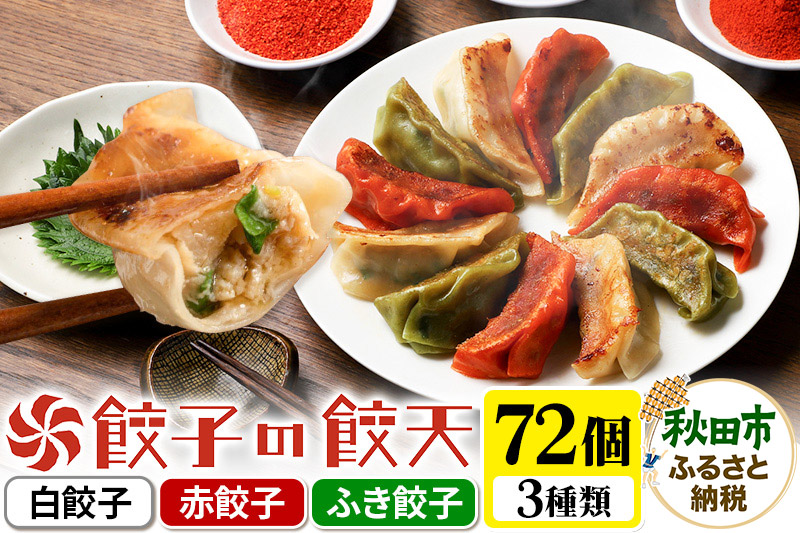 餃天の3種餃子 72個詰合せ 餃子の餃天 (白餃子 赤餃子 ふき餃子) 化学調味料無添加