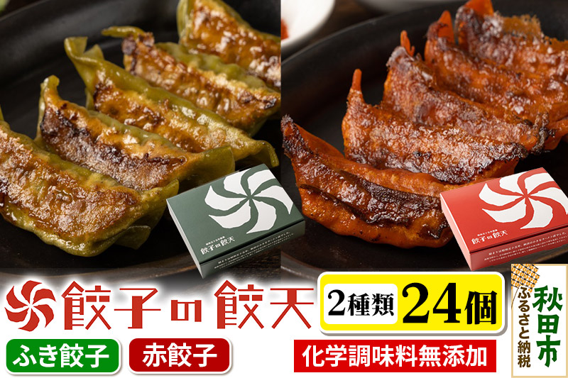 情熱の赤餃子・新緑のふき餃子 24個詰合せ 餃子の餃天 化学調味料無添加
