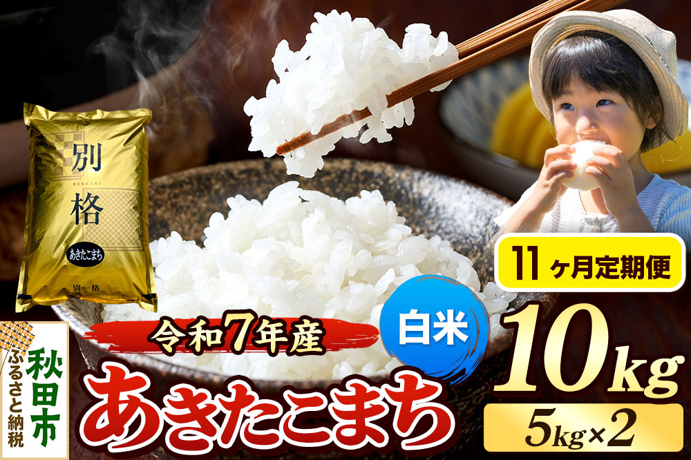 《令和7年産》《定期便11ヶ月》 米 あきたこまち 10kg（5kg×2袋） 【白米】 秋田県産