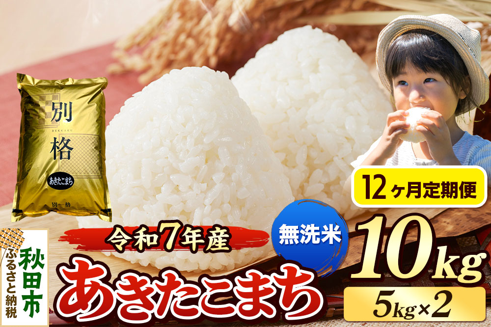 《令和7年産 新米》《定期便12ヶ月》 米 あきたこまち 10kg（5kg×2袋） 【無洗米】 秋田県産