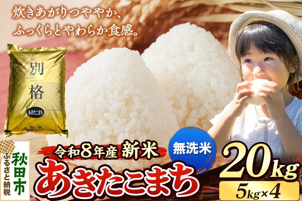 《令和8年産 新米受付》米 あきたこまち 20kg（5kg×4袋）【無洗米】秋田県産 [米 コメ 無洗米 あきたこまち おいしい 美味しい 安全 自然の恵み 循環型農業 もみがら くん炭]