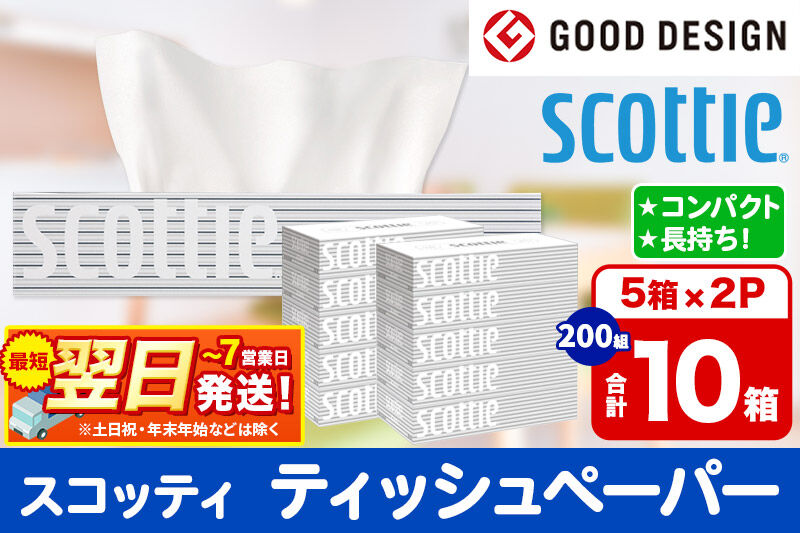 ティッシュペーパー スコッティ 200組 10箱(5箱×2パック) ティッシュ 秋田市オリジナル 最短翌日発送 新生活