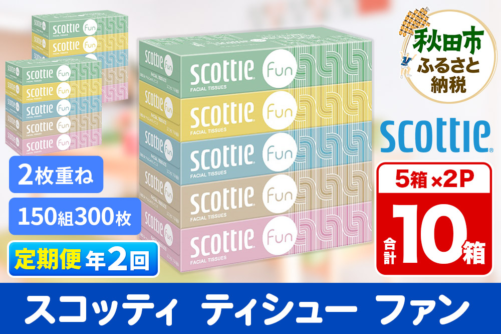 《6ヶ月ごとに2回お届け》定期便 ティッシュペーパー スコッティ ティシュー ファン 150組 5箱×2パック 秋田市オリジナル