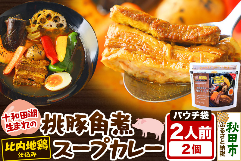 桃豚角煮 スープカレー レンジパウチ 1人前（300g）×2個 比内地鶏 仕込み