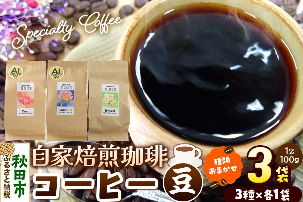 コーヒー 自家焙煎珈琲 豆 100g×おまかせ3種セット 計300g スペシャリティコーヒー