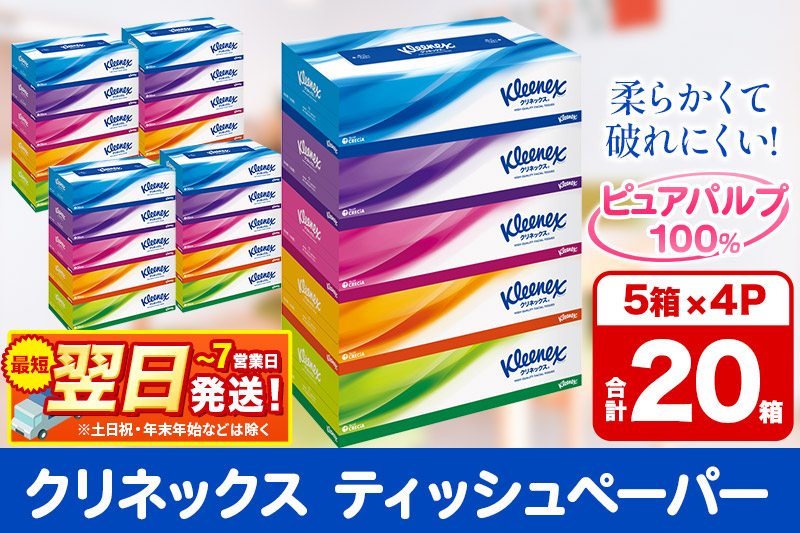 ティッシュ クリネックス 20箱 5箱×4パック 秋田市オリジナル 最短翌日発送